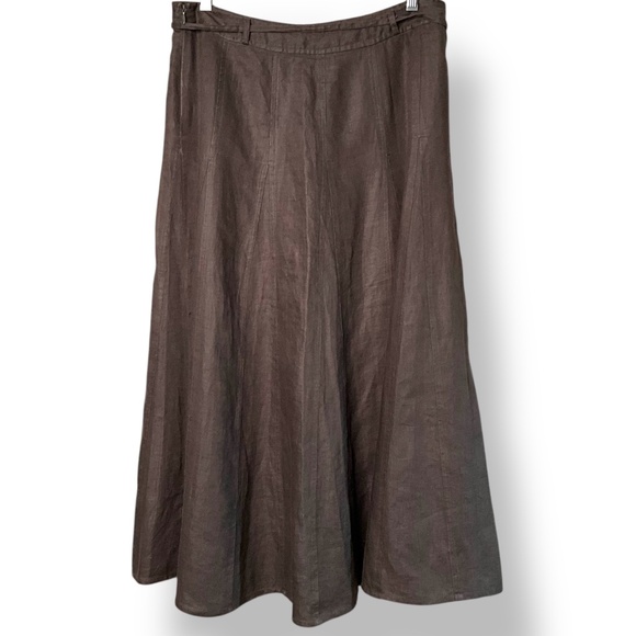 E-COL-O-GIE 100% Linen Brown Gored Circle Midi Skirt Sz 10 - Picture 4 of 8